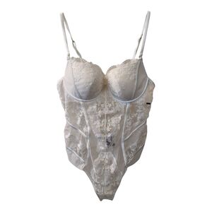 Noir by Hunkemöller Corseted Sheer Lace Bodysuit in White-Sz 34B